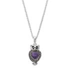 Silver Luxuries Cubic Zirconia & Marcasite Owl Pendant Necklace, Women's, Purple