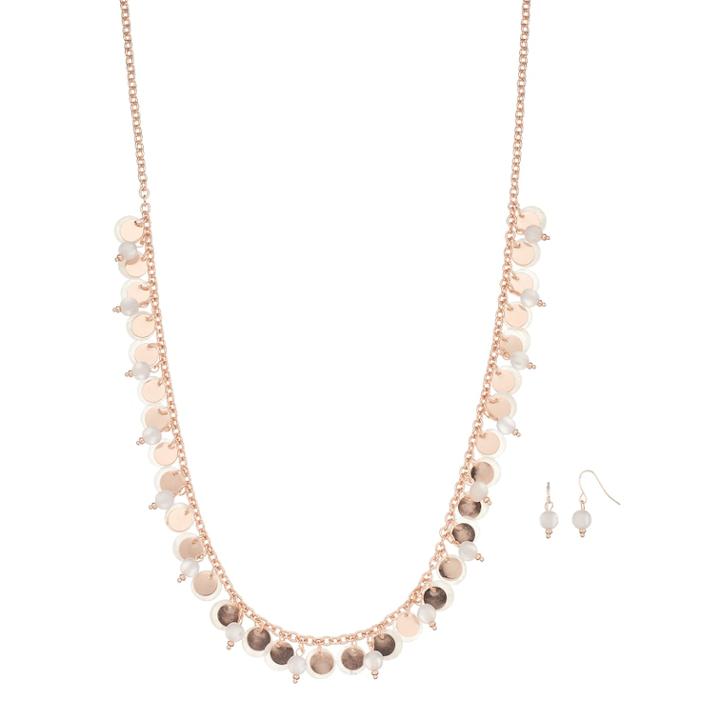 Composite Shell Disc Necklace & Drop Earring Set, Women's, Light Pink
