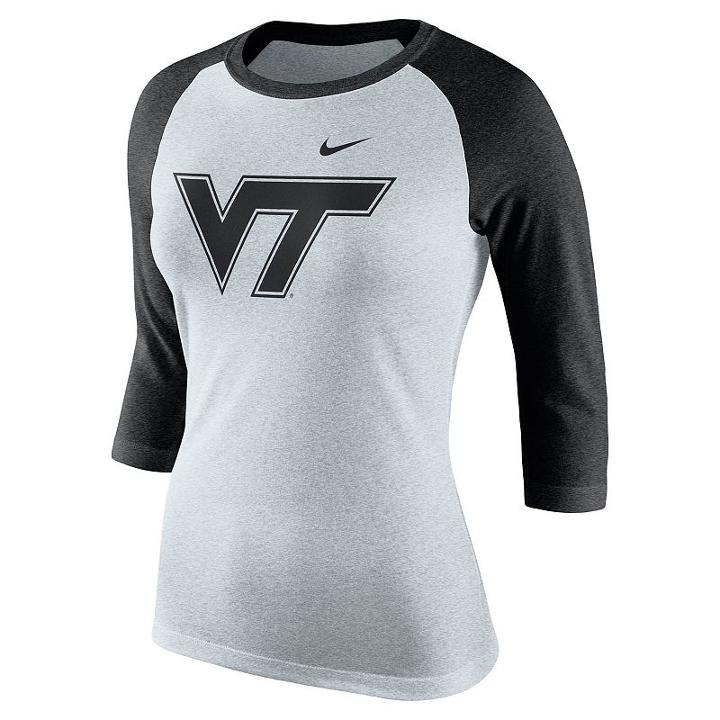 Women's Nike Virginia Tech Hokies Oatmeal Raglan Tee, Size: Large, Natural