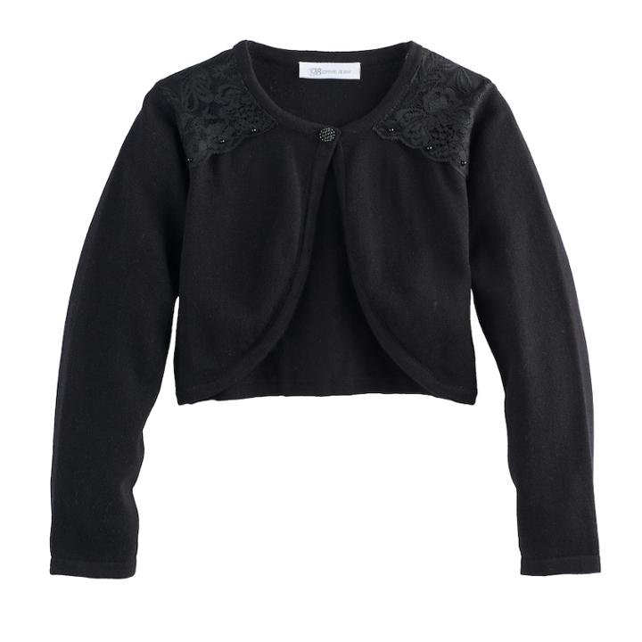 Girls 4-6x Bonnie Jean Lace Shoulder Shrug, Size: 5, Black