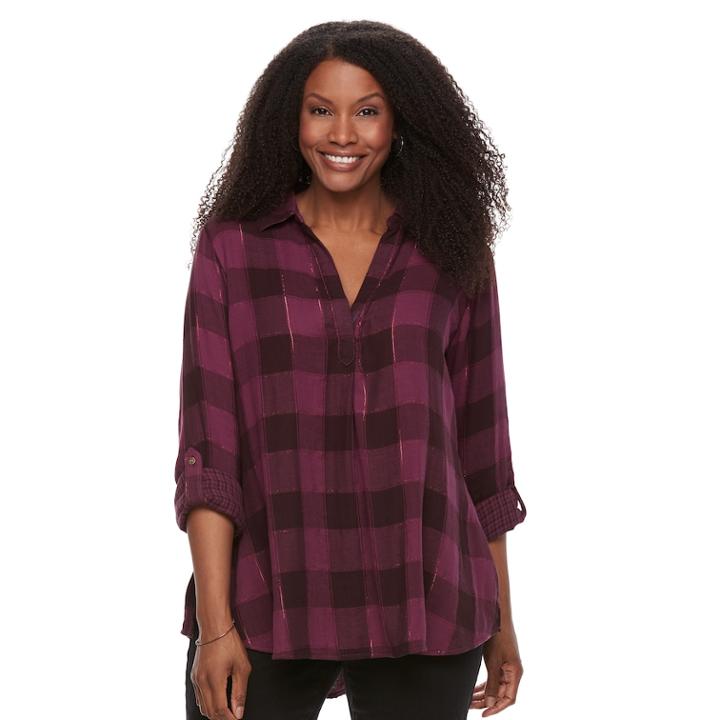 Plus Size Sonoma Goods For Life&trade; Plaid Popover Top, Women's, Size: 4xl, Purple