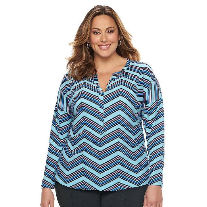 Plus Size Dana Buchman Splitneck Crepe Top, Women's, Size: 2xl, Med Blue