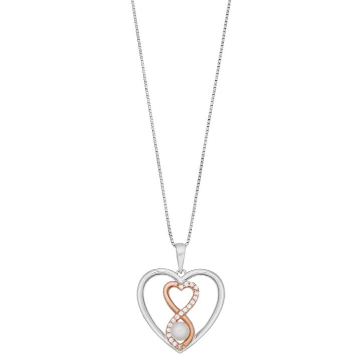 18k Rose Gold Over Silver Pearl Heart Pendant Necklace, Women's, Size: 18, White