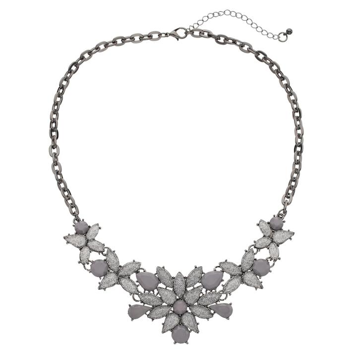 Mudd&reg; Glittery Flower Statement Necklace, Women's, Dark Grey
