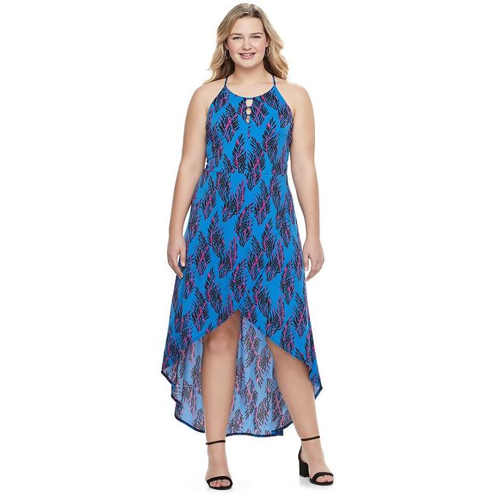 Juniors' Plus Size Candie's&reg; Print Petal Hem Halter Dress, Girl's, Size: 1xl, Blue