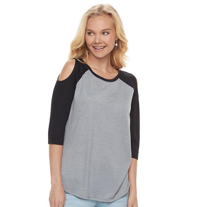 Juniors' So&reg; Cold Shoulder Raglan Tee, Teens, Size: Xl, Med Grey