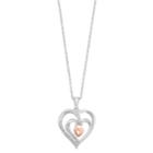 Two Tone Sterling Silver 1/10 Carat T.w. Diamond Heart Pendant, Women's, Size: 18, White