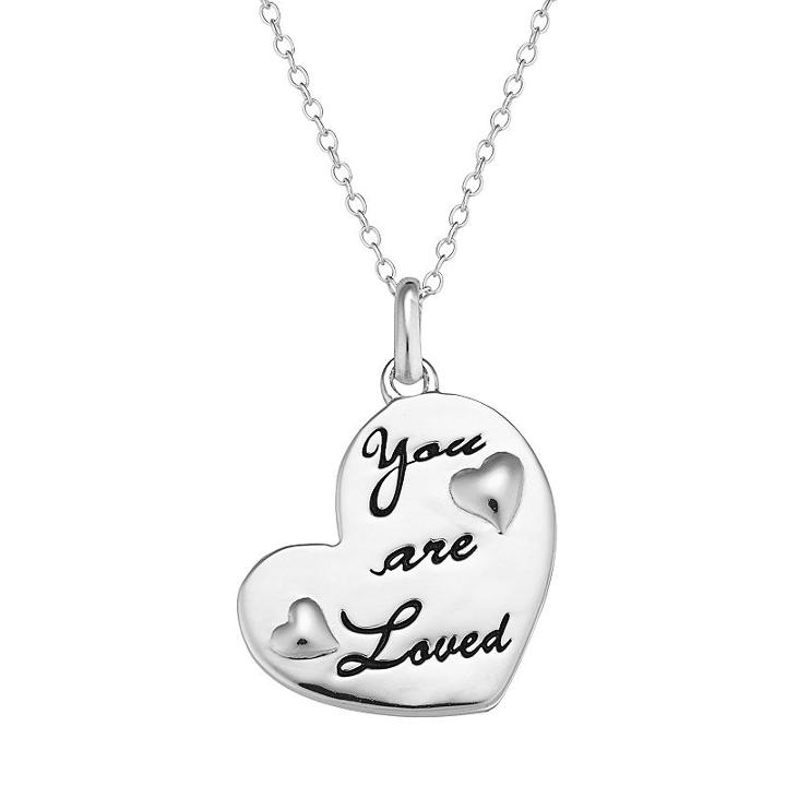 Sterling Silver You Are Loved Heart Pendant Necklace, Women's, Size: 18, Grey