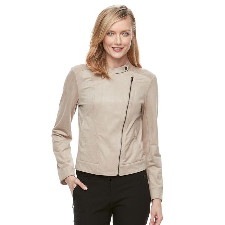 Women's Dana Buchman Faux-suede Moto Jacket, Size: Small, Med Beige