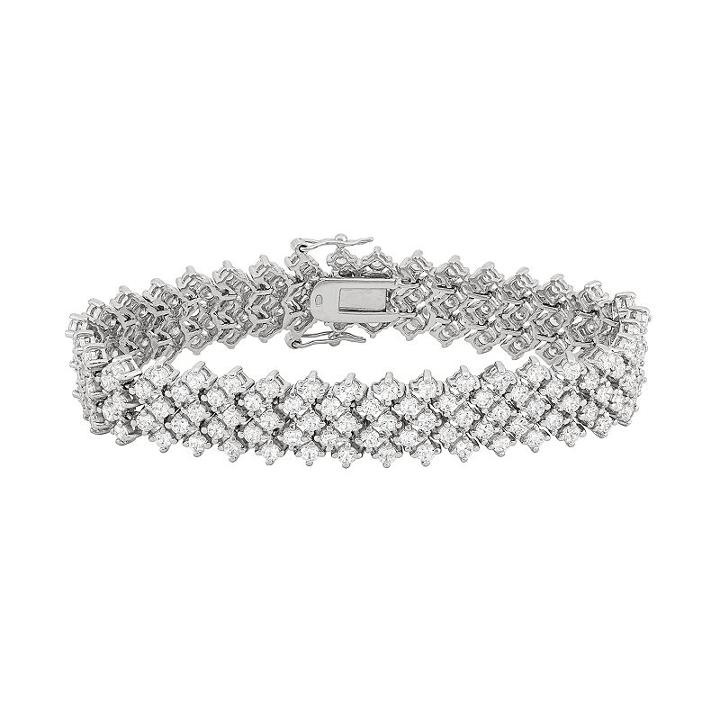 Cubic Zirconia Sterling Silver Multirow Bracelet, Women's, Size: 7.25, White