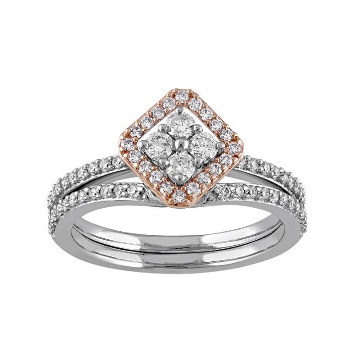 14k White Gold 5/8 Carat T.w. Diamond Kite Engagement Ring Set, Women's, Size: 6