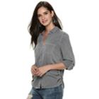 Women's Rock & Republic&reg; Roll-tab Twill Shirt, Size: Medium, Med Grey