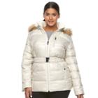 Plus Size Halitech Faux-fur Trim Hooded Puffer Jacket, Women's, Size: 2xl, Beig/green (beig/khaki)