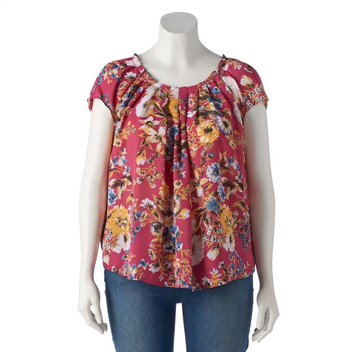 Plus Size Lc Lauren Conrad Love, Lauren Pleated Top, Women's, Size: 0x, Pink
