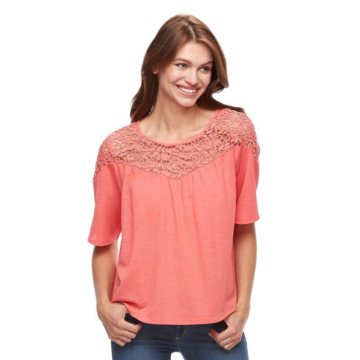 Women's Apt. 9&reg; Textured Crochet Tee, Size: Xl, Lt Orange