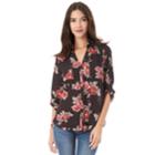 Juniors' Iz Byer Roll-tab Shirt, Teens, Size: Medium, Black Floral