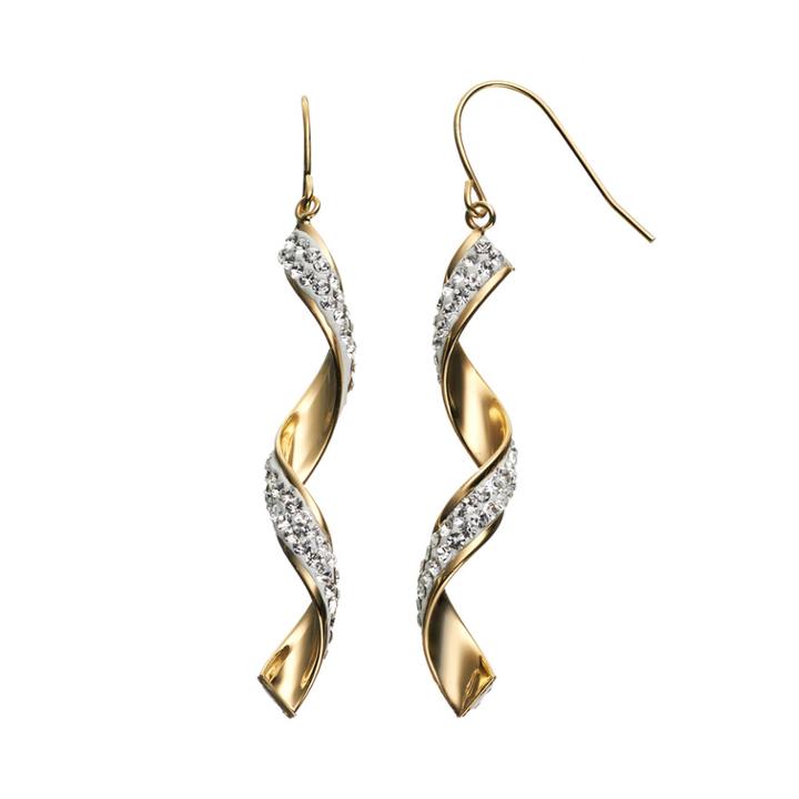 Crystal 14k Gold-bonded Sterling Silver Spiral Drop Earrings, Women's, White