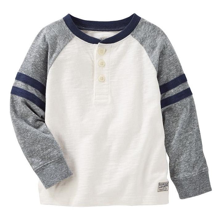 Boys 4-12 Oshkosh B'gosh&reg; Raglan Striped Sleeve Henley, Size: 5, White