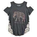 Girls 7-16 Mudd&reg; Cold Shoulder Crochet Pieced Tee, Size: 10, Grey (charcoal)