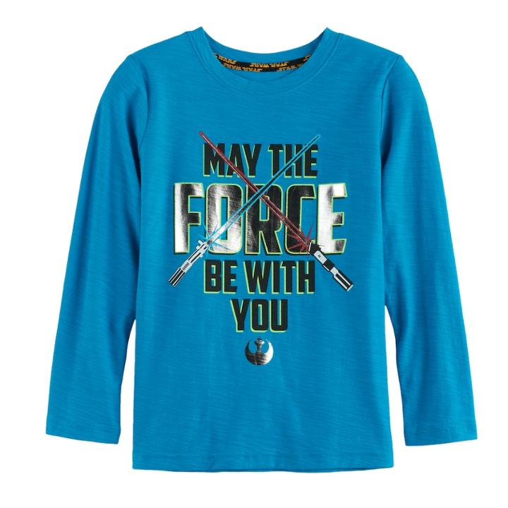 Boys 4-7x Star Wars A Collection For Kohl's Metallic May The Force Be With You Tee, Size: 7, Turquoise/blue (turq/aqua)