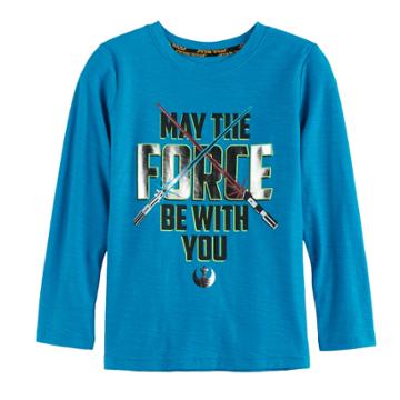 Boys 4-7x Star Wars A Collection For Kohl's Metallic May The Force Be With You Tee, Size: 7, Turquoise/blue (turq/aqua)