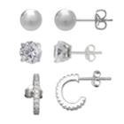 Primrose Sterling Silver Cubic Zirconia Stud & Hoop Earring Set, Women's, White