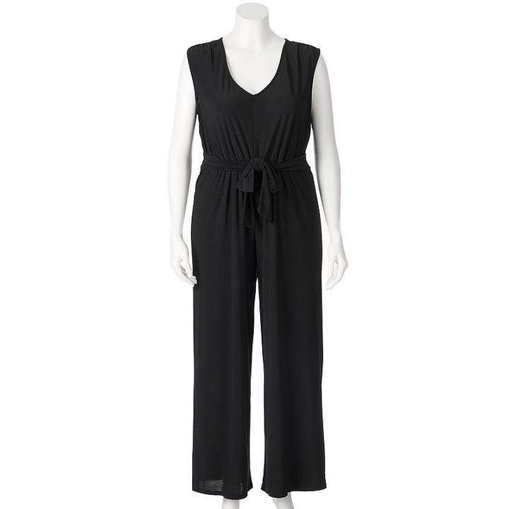 Juniors' Plus Size Wrapper Solid Wide Leg Jumpsuit, Girl's, Size: 1xl, Black
