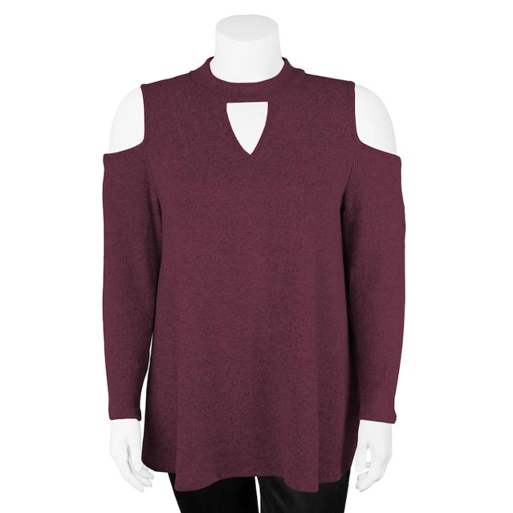 Juniors' Plus Size Iz Byer Cutout Cold-shoulder Top, Teens, Size: 3xl, Dark Red
