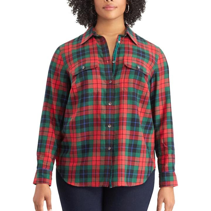 Plus Size Chaps Plaid Twill Shirt, Women's, Size: 3xl, Red