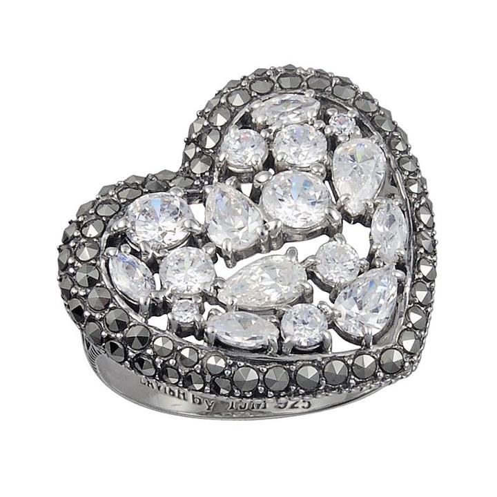 Lavish By Tjm Sterling Silver Cubic Zirconia Heart Ring - Made With Swarovski Marcasite, Women's, Size: 7, White