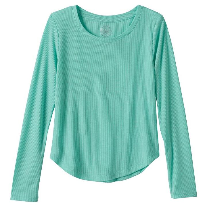 Girls 7-16 So&reg; Ribbed Curved Hem Core Tee, Girl's, Size: 16, Turquoise/blue (turq/aqua)