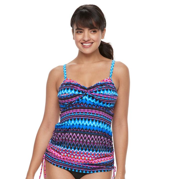 Women's Trimshaper Brandy Waist Minimizer Twist-front Tankini Top, Size: 8, Multi Pink