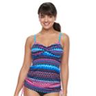 Women's Trimshaper Brandy Waist Minimizer Twist-front Tankini Top, Size: 8, Multi Pink