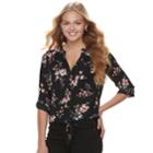 Juniors' Candie's&reg; Crepe Button-front Shirt, Teens, Size: Medium, Black