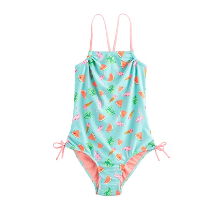 Girls 7-16 So&reg; Flamingo Print One-piece Swimsuit, Size: 14, Turquoise/blue (turq/aqua)