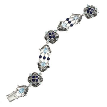 Tori Hill Blue Topaz, Lapis Lazuli And Marcasite Sterling Silver Bracelet, Women's, Size: 7.5, Multicolor
