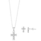 Sterling 'n' Ice Sterling Silver Crystal Cross Pendant & Earring Set, Women's, Size: 18, White
