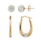 Everlasting Gold 10k Gold Crystal Ball Stud & U-hoop Earring Set, Women's, White