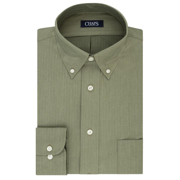 Men's Chaps Regular-fit Wrinkle-free Herringbone Dress Shirt, Size: L-32/33, Green Oth