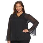 Plus Size Ab Studio Tie-front Yoryu Top & Tank Set, Women's, Size: 1xl, Black