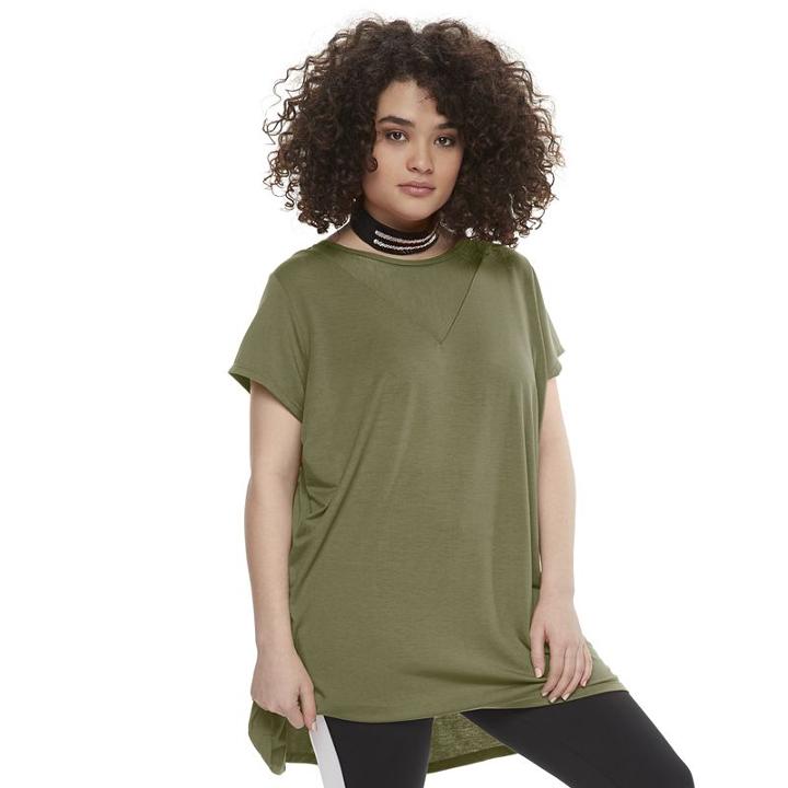 Madden Nyc Juniors' Plus Size Solid Mesh Yoke Tee, Girl's, Size: 1xl, Dark Green