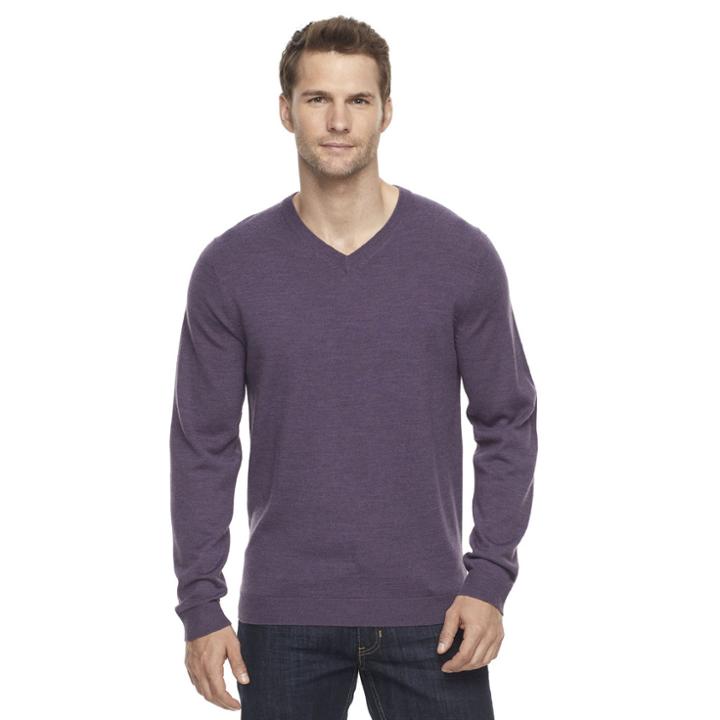 Men's Apt. 9&reg; Modern-fit 12gg Merino V-neck Sweater, Size: Large, Drk Purple