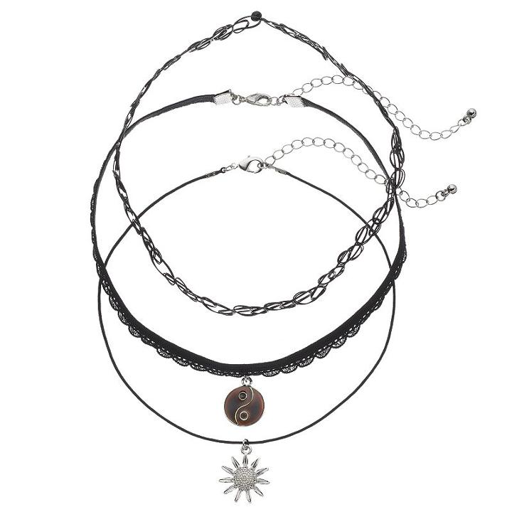 Mudd&reg; Sunflower, Yin-yang & Tattoo Choker Necklace Set, Teens, Black