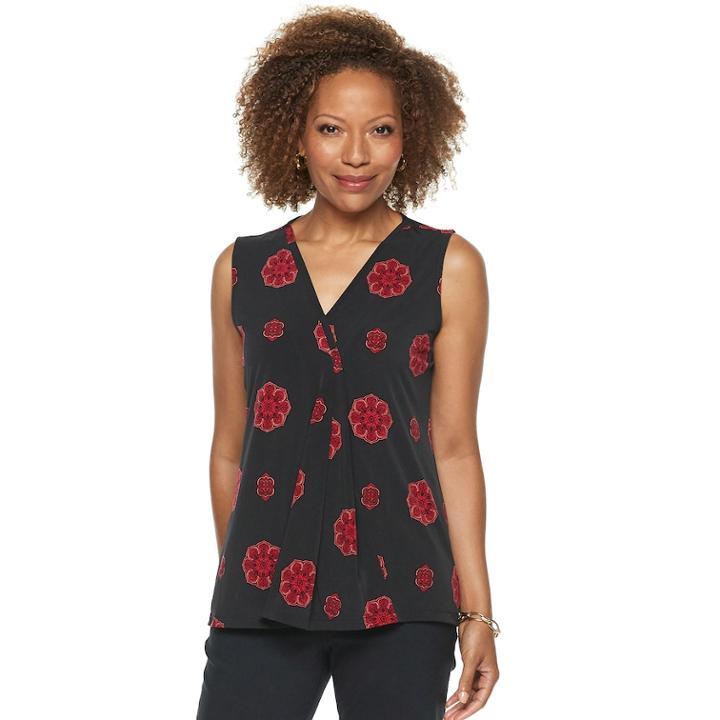 Petite Dana Buchman Pleated V-neck Tank, Women's, Size: L Petite, Red