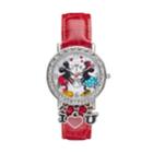 Disney's Kissing Mickey & Minnie Mouse Women's Crystal Charm Watch, Size: Medium, Red