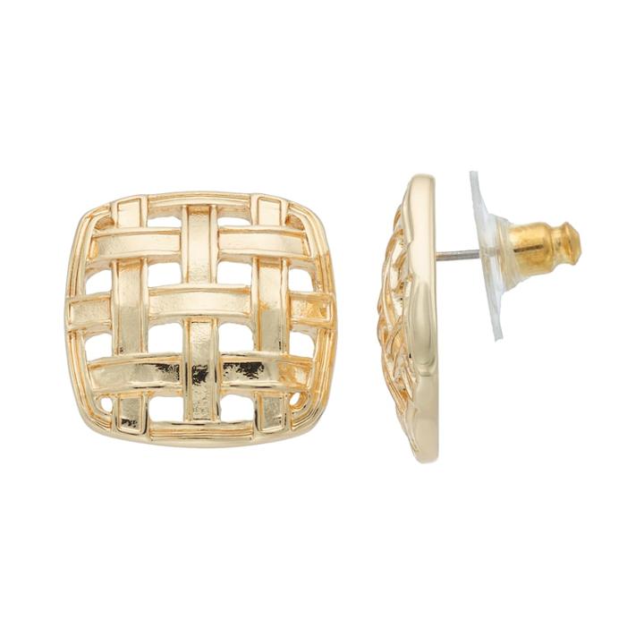 Napier Basketweave Nickel Free Square Stud Earrings, Women's, Gold