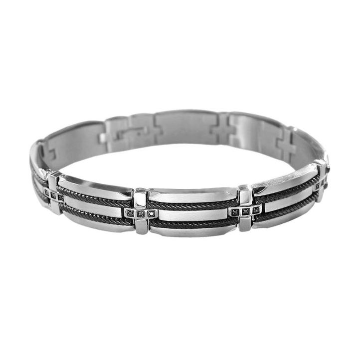 Lynx Stainless Steel Two-tone .15-ct. T.w. Black Diamond Link Bracelet, Men's, Size: 8.25, Grey