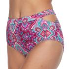 Women's Aqua Couture Paisley High-waisted Bikini Bottoms, Size: Small, Drk Purple