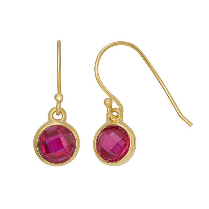 Lab-created Ruby 14k Gold Over Silver Drop Earrings, Women's, Red