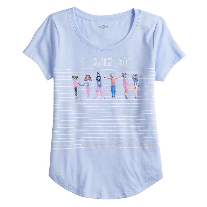 Girls 7-16 & Plus Size So&reg; Curve Hem Shiny Graphic Tee, Size: 12 1/2, Light Blue